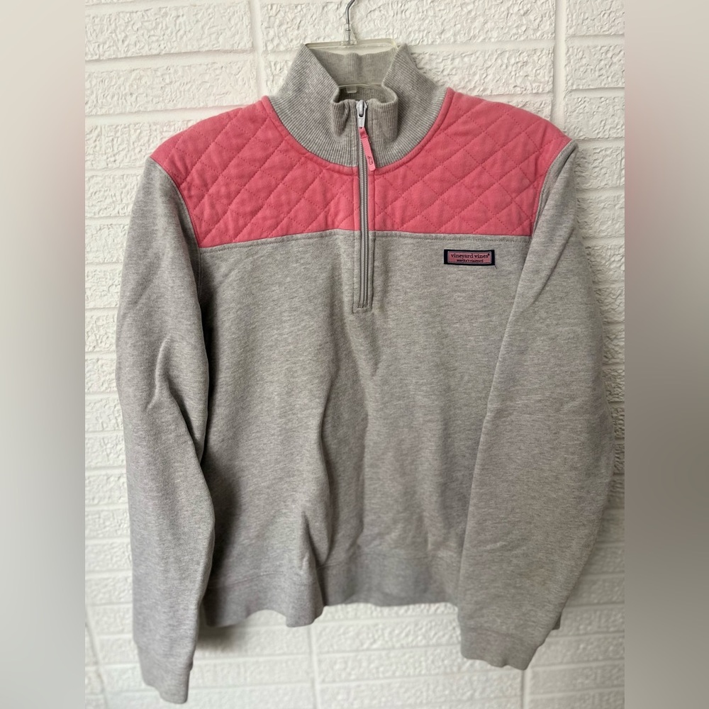 Women’s Vineyard Vines Shep Pink Coral Grey Quarter Zip Pullover Size Large